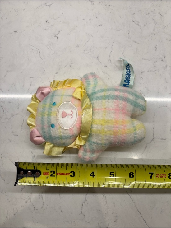 Vtg 1987 PLAYSKOOL Pastel plaid Lion Plush w/ rattle Lil  Vintage PLAYSKOOL Lil Blankies Snuzzles Plaid Pastel Lion Rattle Plush Satin
